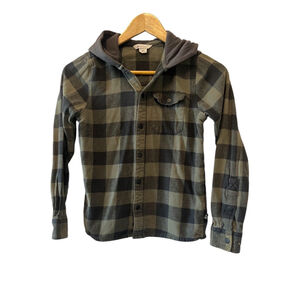 KIDS RIPZONE Green Plaid Hooded Snap Button Long Sleeve Flannel Shirt M